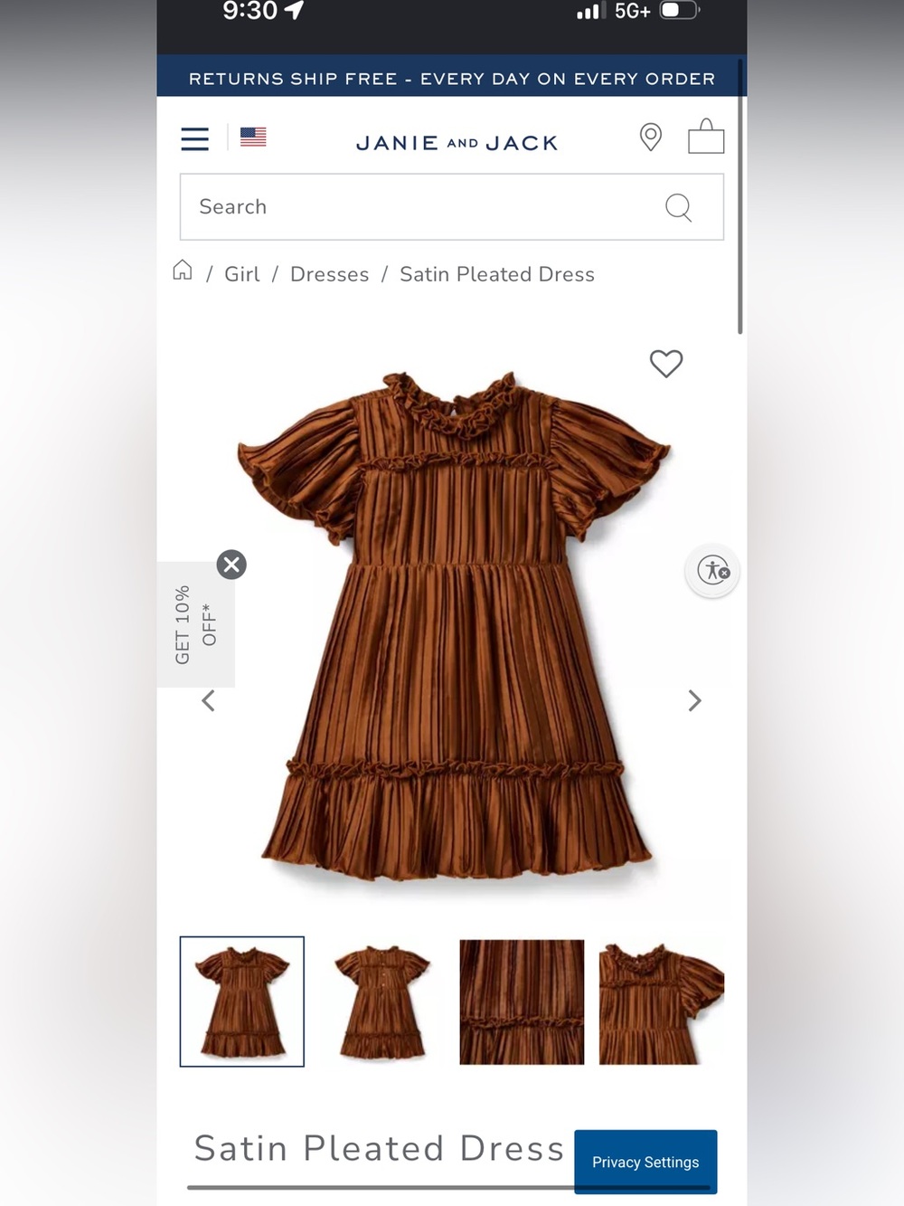 Janie and jack girls brown dress size 12